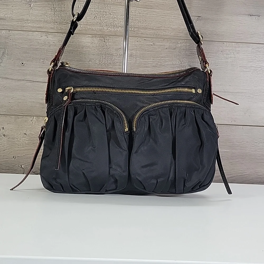MZ Wallace Paige Black Nylon Crossbody Shoulder Bag
